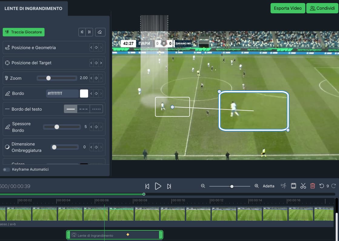 YouCoachApp Video Analysis: con la lente di ingrandimento puoi evidenziare dettagli chiave